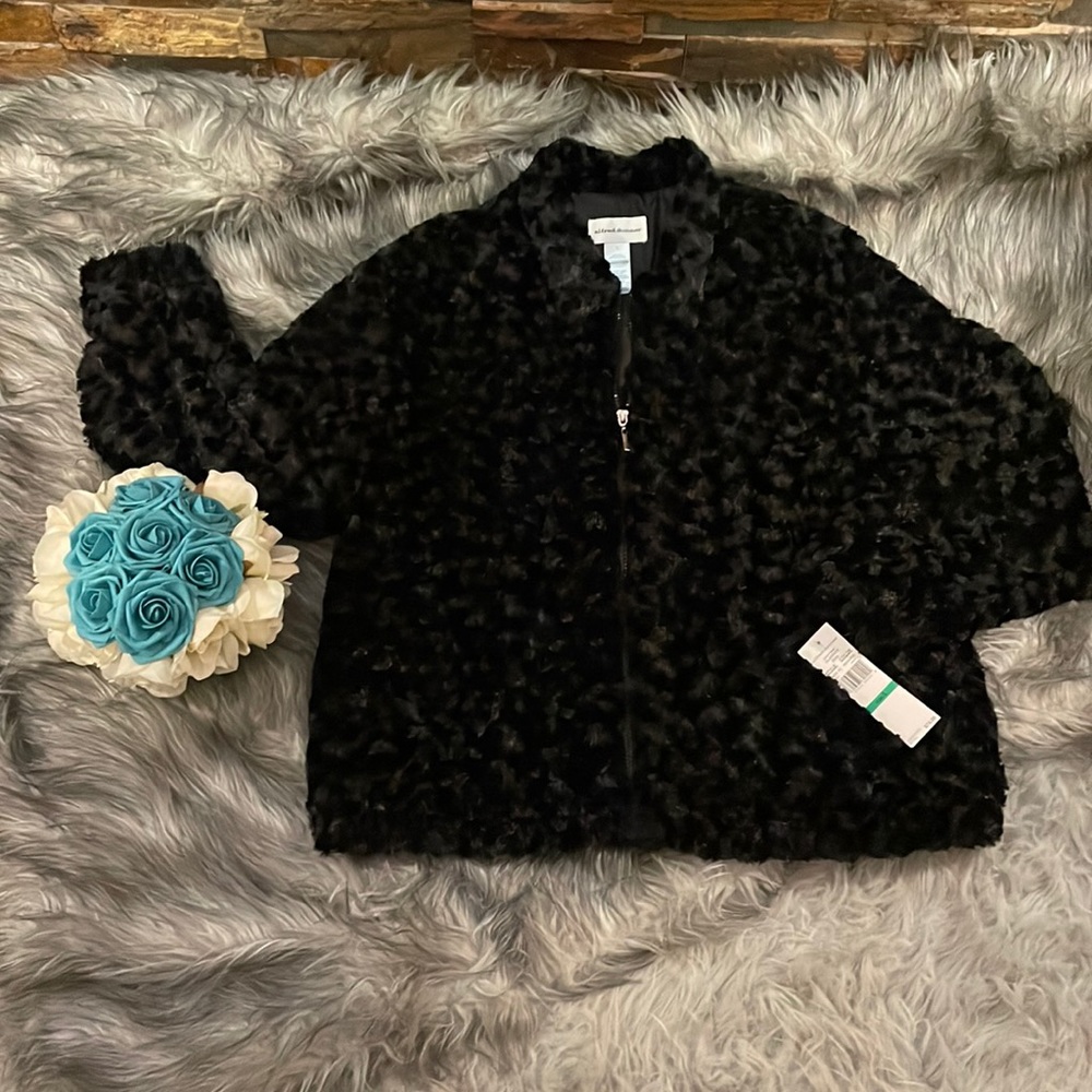 Black, polyester, fashionable zip jacket